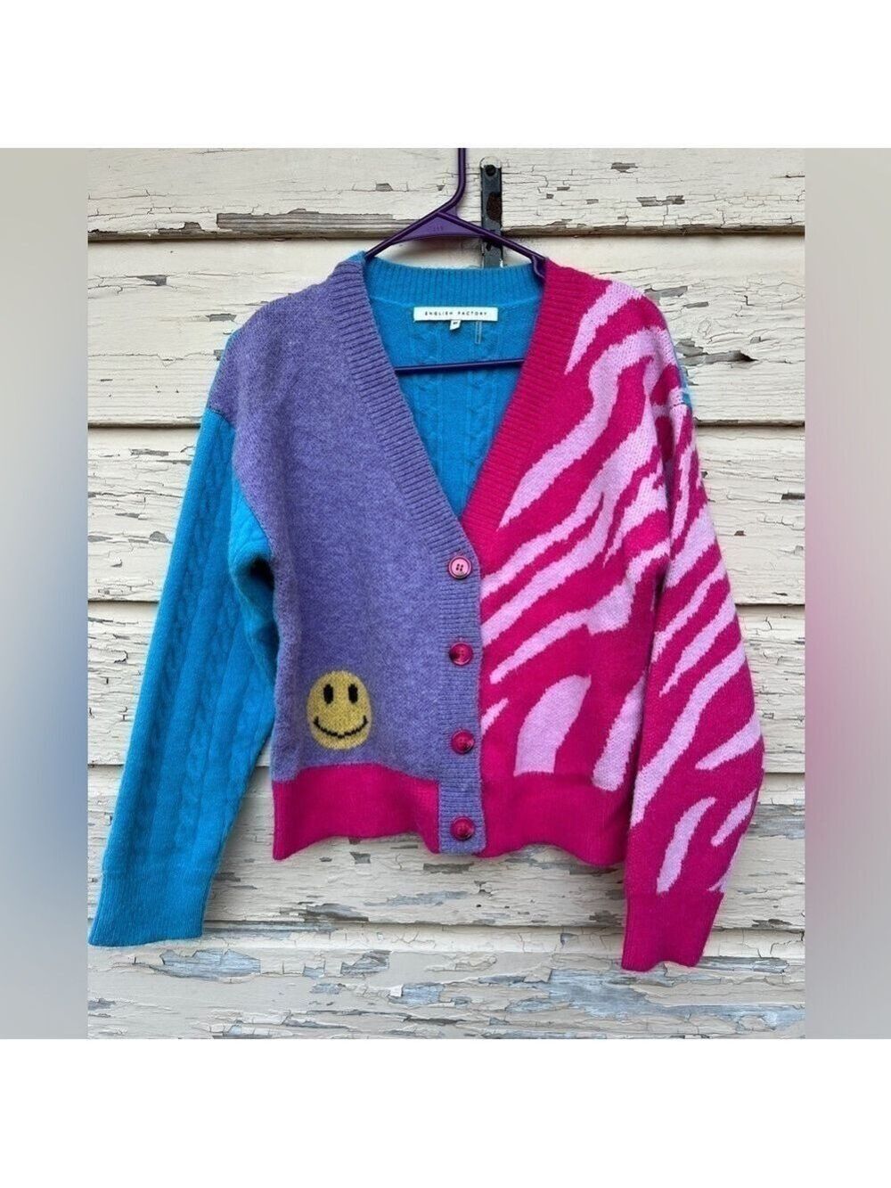English Factory Combination V-Neck Zebra Print Color Block Cardigan Sweater Xs — image 3 of 8